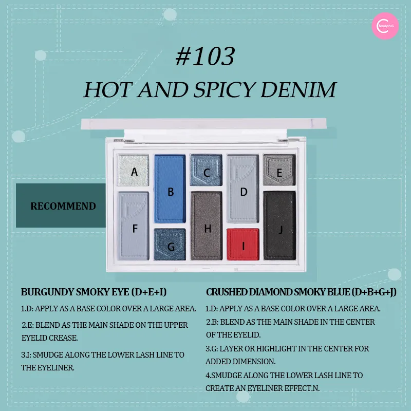 Biya Denim-Inspired 10-Color Multi-Texture Eyeshadow Palette