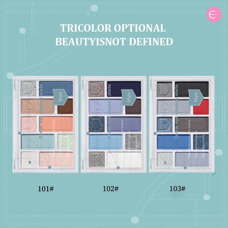 Biya Denim-Inspired 10-Color Multi-Texture Eyeshadow Palette