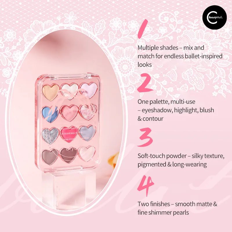 Biya Dream Ballet 12-Color Heart Eyeshadow Palette